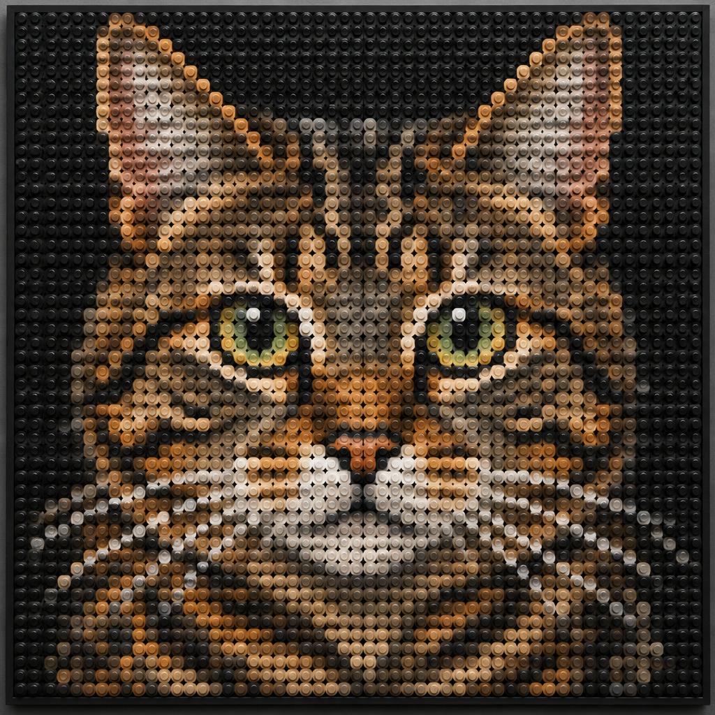 Custom brick mosaic portrait of a cat