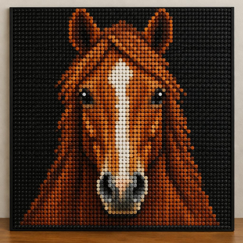 Custom brick mosaic portrait of a horse
