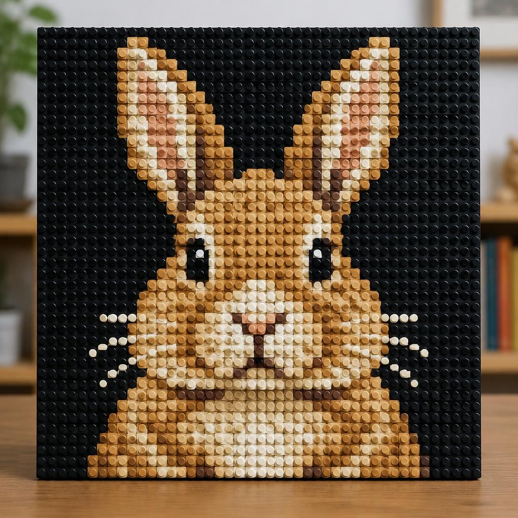 Custom brick mosaic portrait of a rabbit