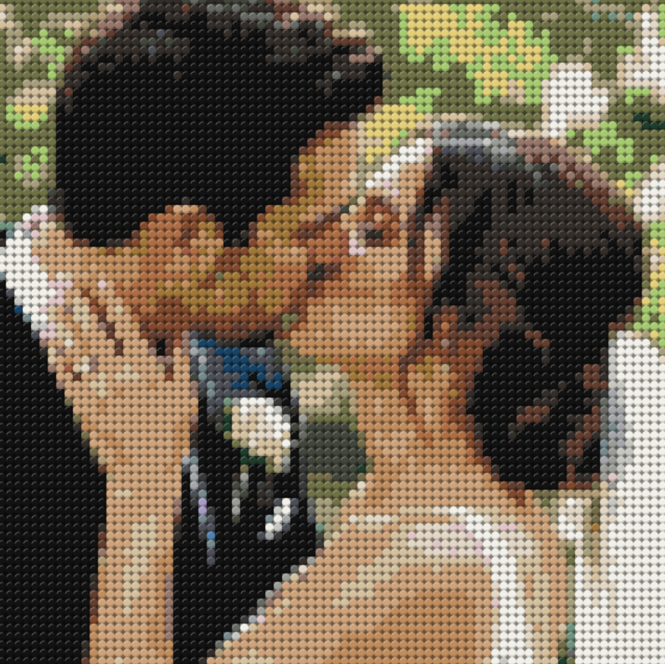 Personalized bride and groom wedding portrait built from round bricks