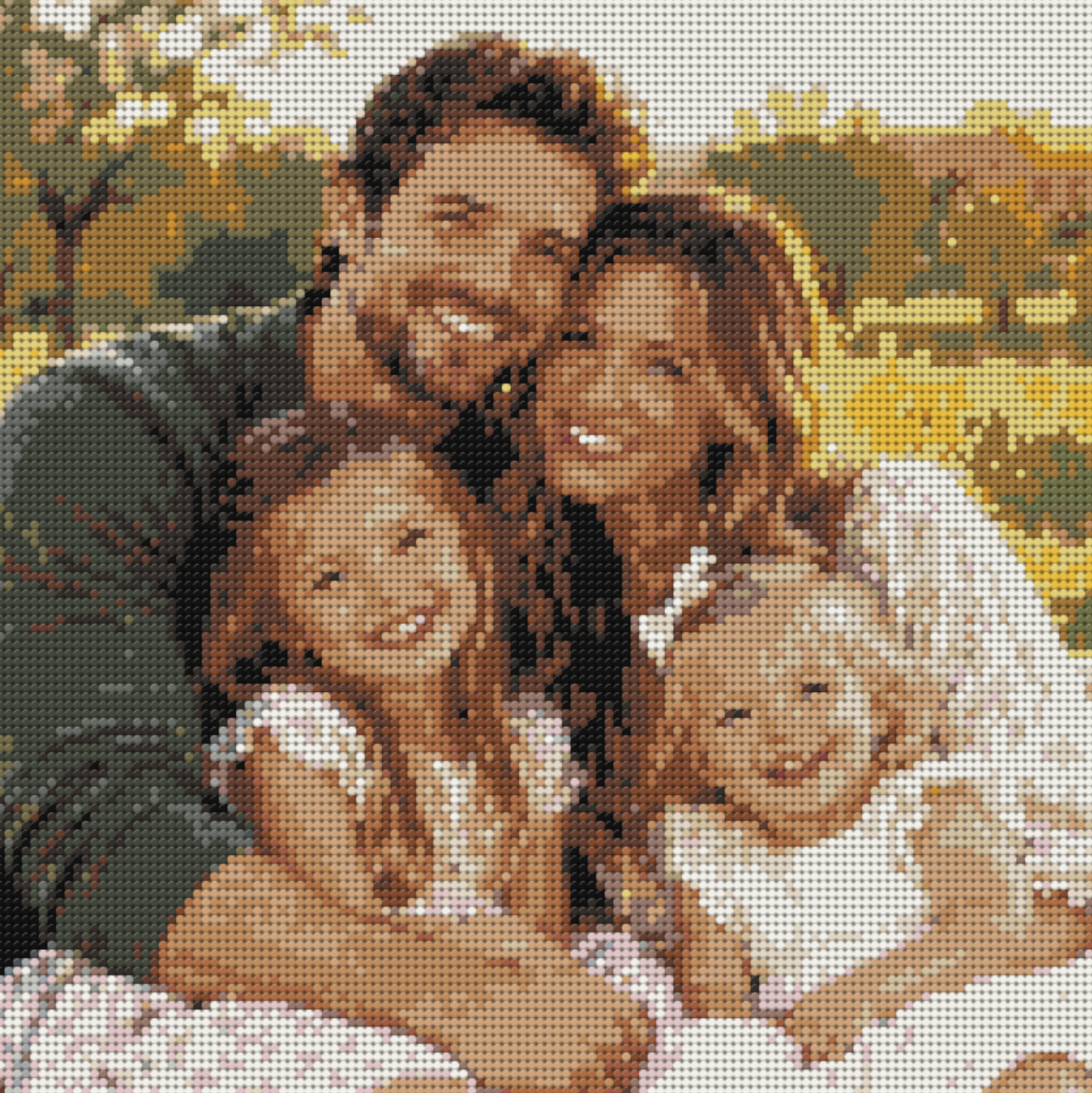 Family rendered as a round-brick mosaic portrait