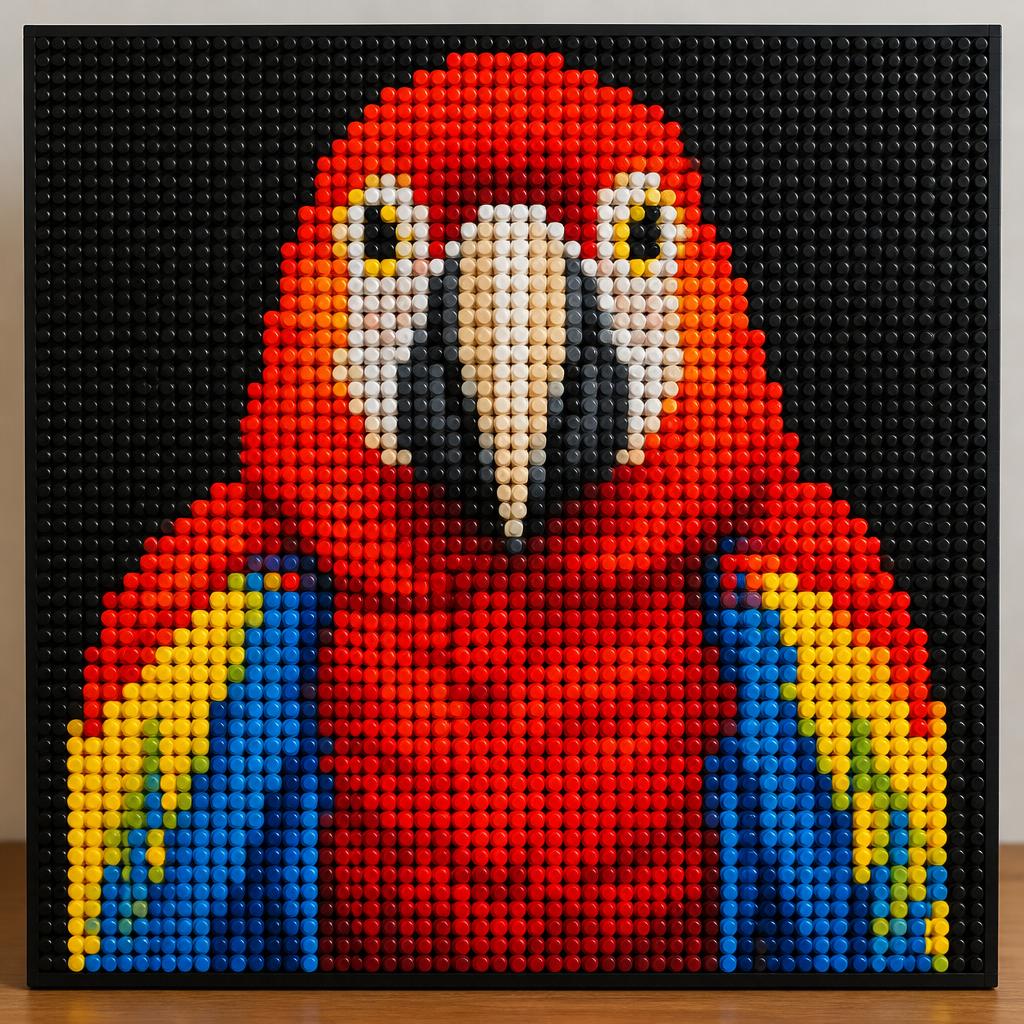 Custom brick mosaic portrait of a bird