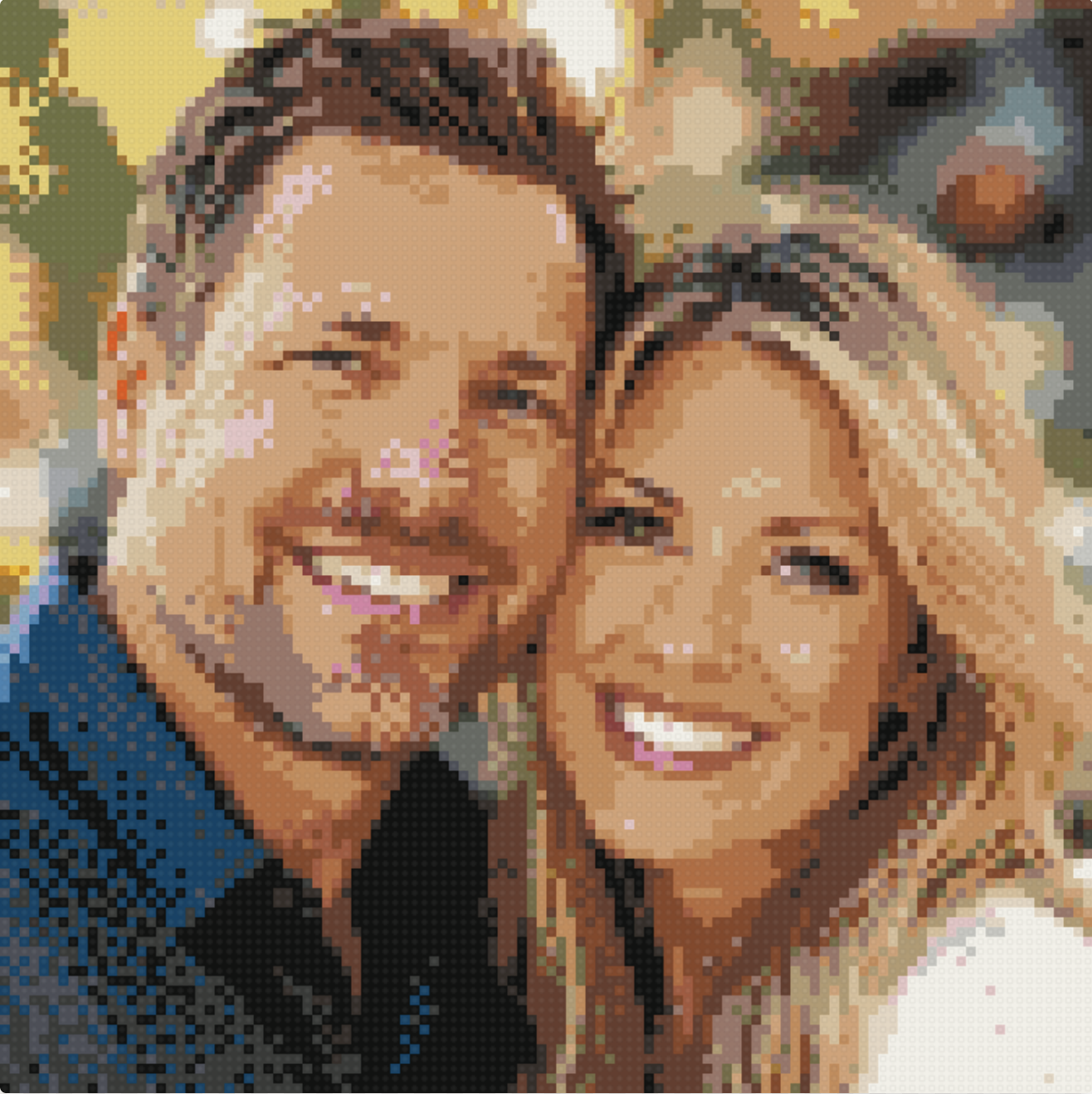 Couple rendered as a round-brick mosaic portrait
