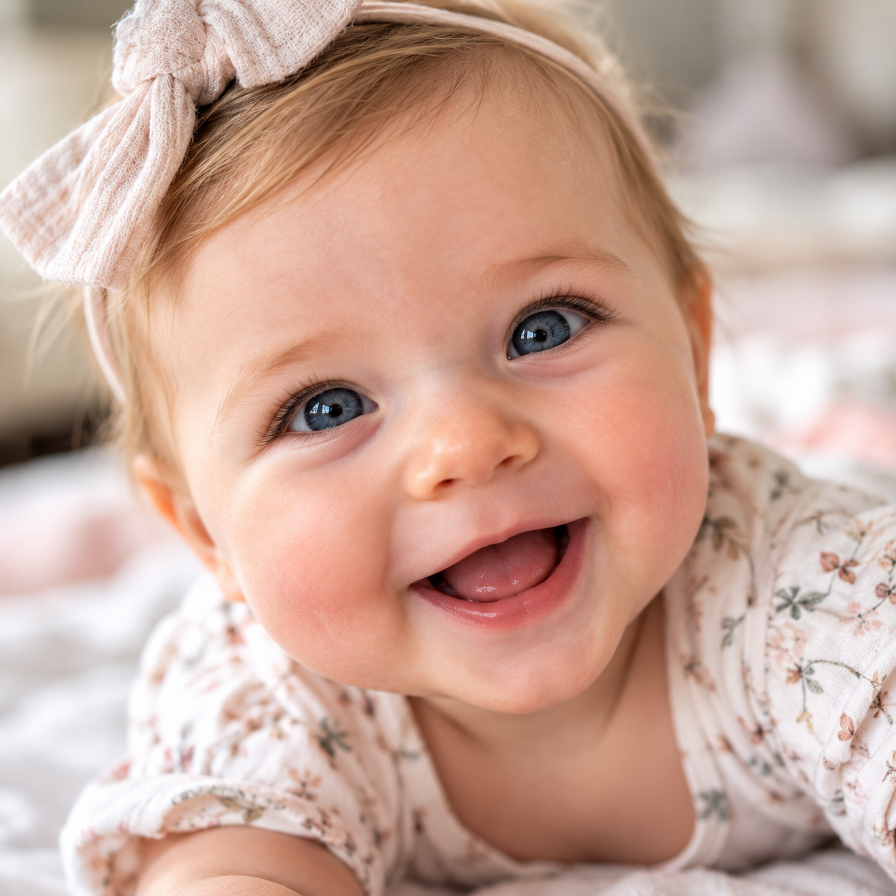 Photo of a smiling baby looking at the camera