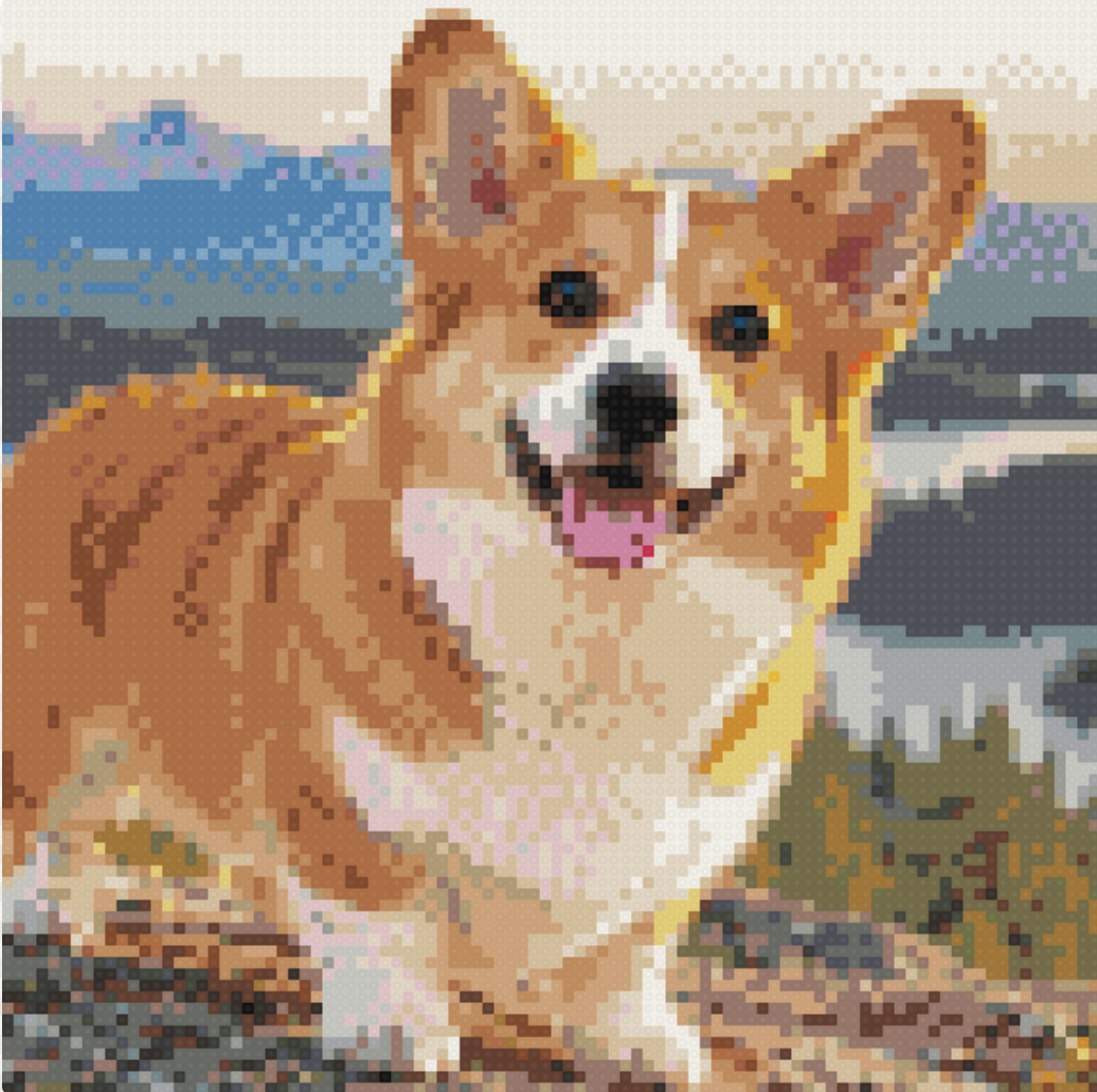 Custom brick mosaic portrait of a Corgi