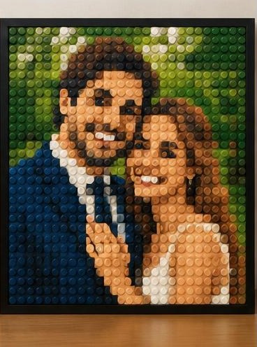 Engagement Photo photograph transformed into a round-brick mosaic