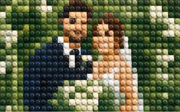 Wedding Portrait photograph transformed into a round-brick mosaic